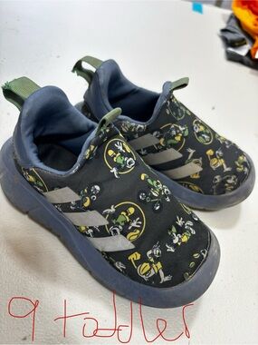 adidas Kids Slip-On Sneakers with Cartoon Print - Black & Green
